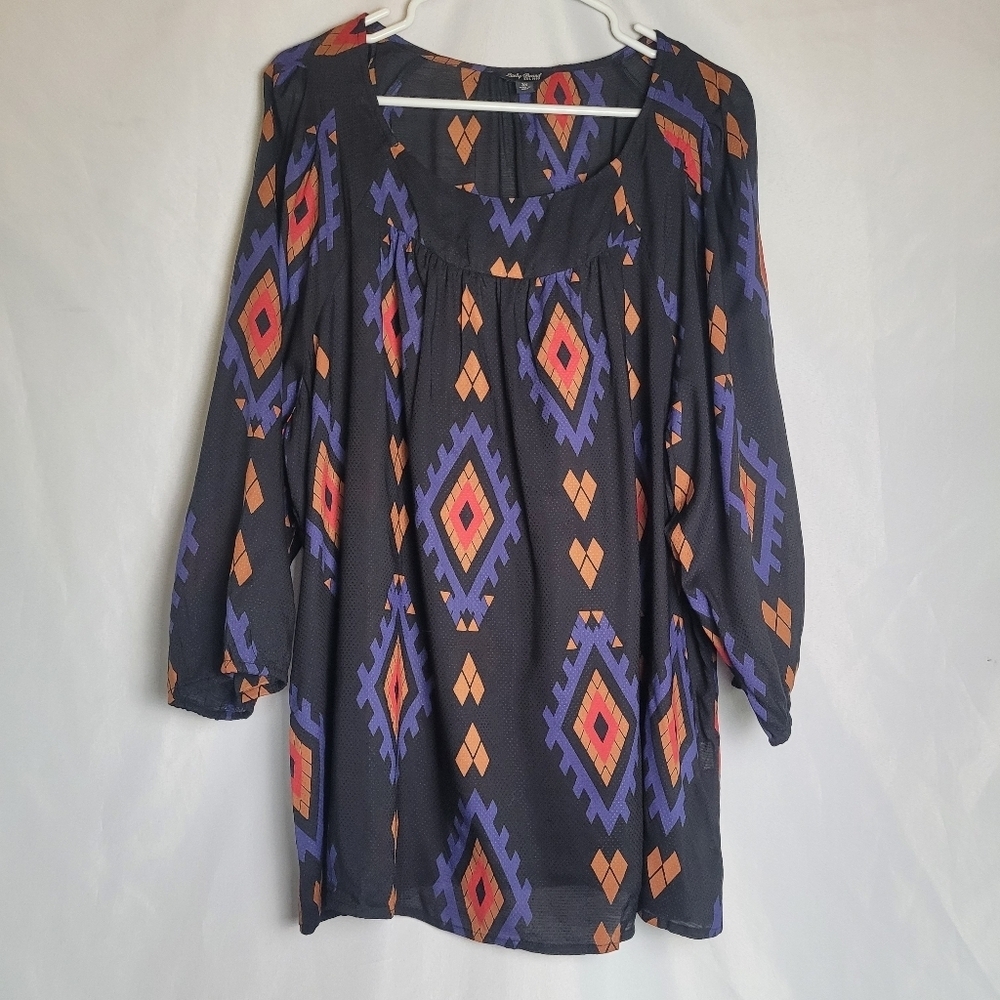 Lucky Brand Southwestern Aztec Print 3/4 Sleeve Blouse Women's Plus Size 3X